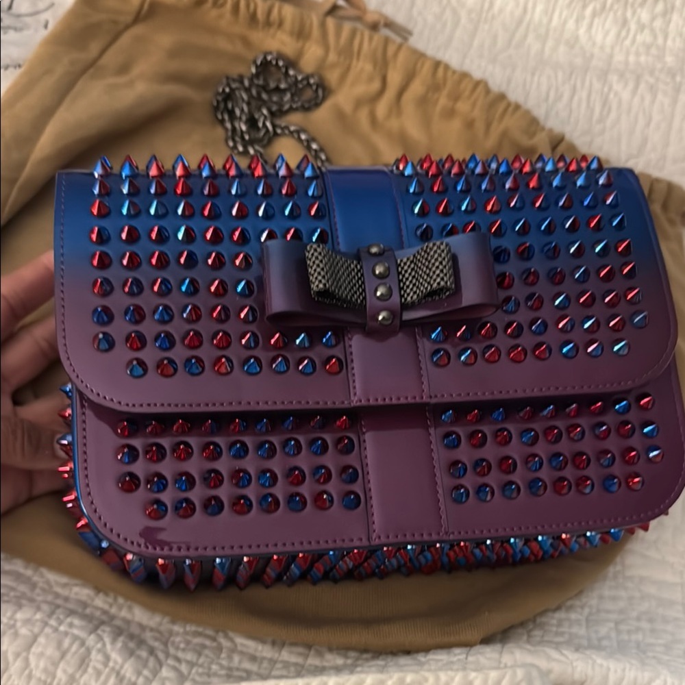 Louboutin Studded Blue and Red Women's Bag - Picture 11 of 17
